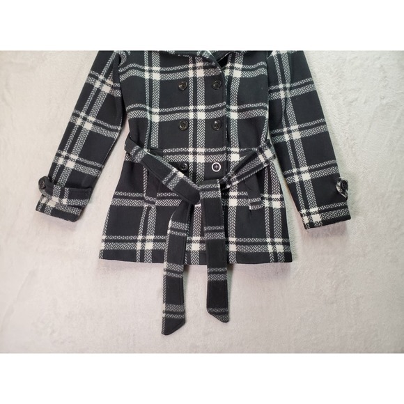 IKE BEHAR Coat Women Small Black White Plaid Collar Double Breasted Button Front - Picture 2 of 8